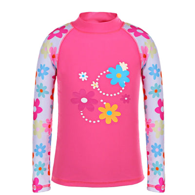 BAOHULU Long Sleeves (UPF50+) Girls Swimwear Children Swimming suits 2pcs set Floral Swimsuit Kids Teens Bathing Suit Beachwear 2
