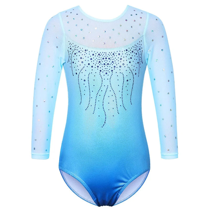 BAOHULU Long Sleeve Mesh Patchwork Leotards for Girls Toddler Kids Diamond Gymnastics Jumpsuit Bodysuit Teens Gymnastics Clothes 9