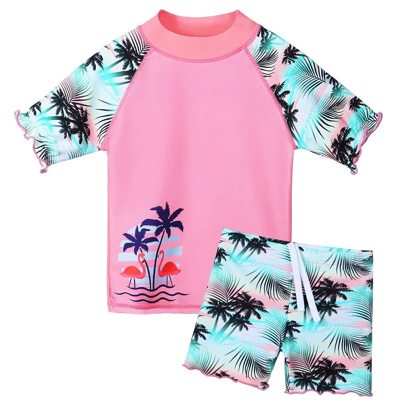 BAOHULU Short Sleeve Floral Girls Swimwear UPF50+ Children 2pcs Swimsuit Girls Kids Swimming Suits for 3-12 Years 9