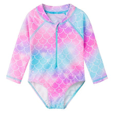 Load image into Gallery viewer, BAOHULU Navy Floral Baby Swimwear Long Sleeve UPF50+ Girls&#39; Swimsuit One Piece Children Swimwear Toddler Bathing Suit Beachwear 11