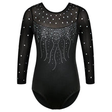 Load image into Gallery viewer, BAOHULU Long Sleeve Mesh Patchwork Leotards for Girls Toddler Kids Diamond Gymnastics Jumpsuit Bodysuit Teens Gymnastics Clothes 11