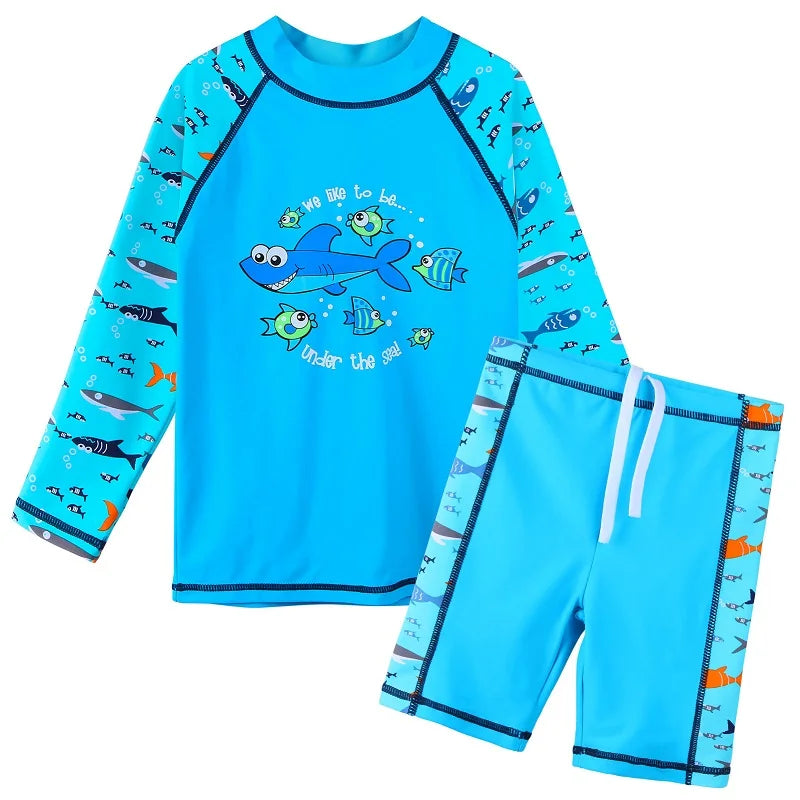 BAOHULU Kids Long Sleeve Swimsuit Children Blue Car Print Swimwear Two Pieces Sport Style Bathing Suit UPF 50+ Beachwear 7