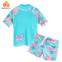 Load image into Gallery viewer, BAOHULU Summer Printed Butterfly Girls Swimsuit Children Swimwear UPF50+ Kids Beach Swimming Suits Bathing Suit Girl Cyan 1