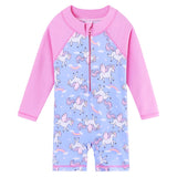 Cartoon Baby Girl Swimwear Children's One-Piece Suits Long Sleeve Girls Swimwear UPF 50+ Toddler Swimming Suit