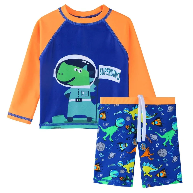 BAOHULU Cartoon Print Kids Swimsuit Two Pieces Long Sleeve Bathing Suit Children Summer Water Sport Surfing Suit Boys Beachwear 10