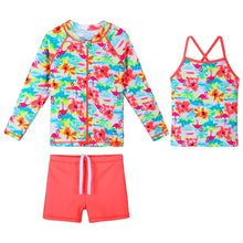 Load image into Gallery viewer, BAOHULU UPF50+ Swimsuit Girls Floral Long Sleeve Bathing Suit for Kids 3 pcs Bikinis Top+Shorts Children Swimwear with zipper 8