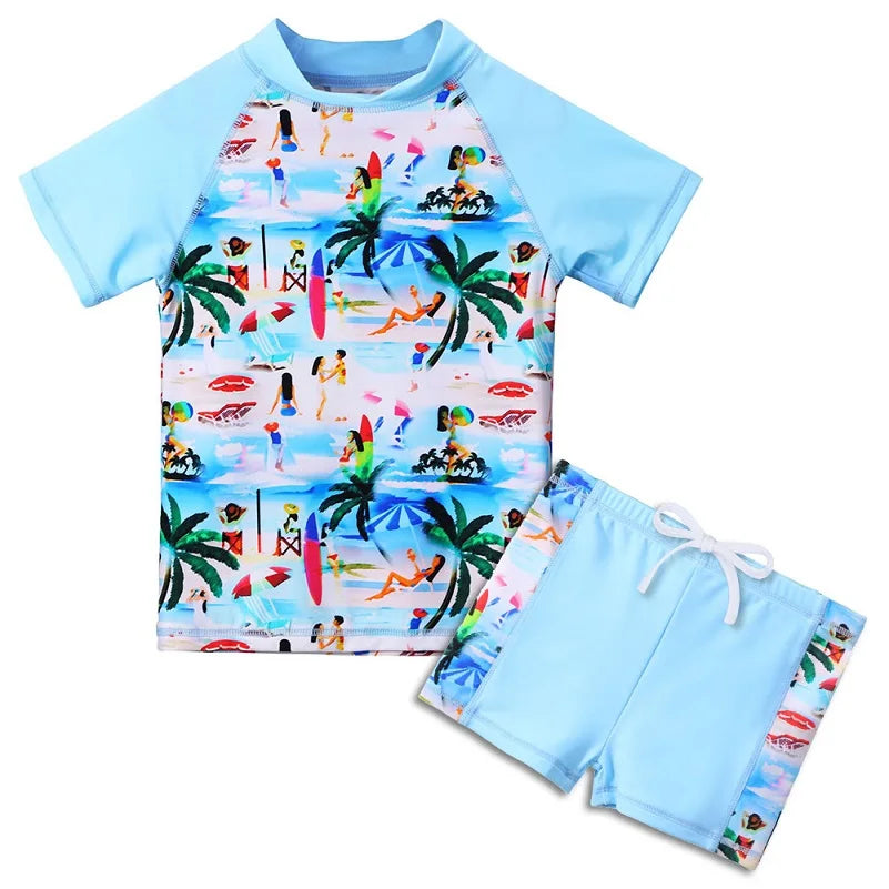 BAOHULU Cyan Girls Swimwear Short Sleeve Kids Bathing Suit 2pcs upf 50+ Beachwear Leaves Swimming Suit Set for Children 2021 New 7