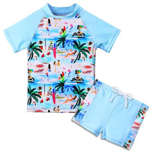 Load image into Gallery viewer, BAOHULU Cyan Girls Swimwear Short Sleeve Kids Bathing Suit 2pcs upf 50+ Beachwear Leaves Swimming Suit Set for Children 2021 New 7