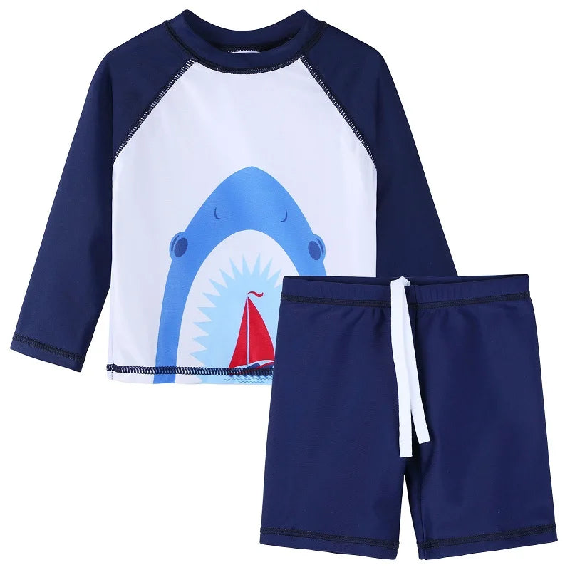 BAOHULU Cartoon Print Kids Swimsuit Two Pieces Long Sleeve Bathing Suit Children Summer Water Sport Surfing Suit Boys Beachwear 9