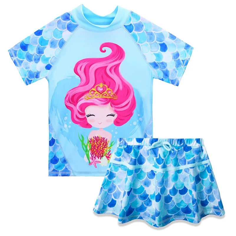 BAOHULU Girls Swimsuit Two Pieces Swimming Set Short Sleeve Swimwear Summer UV 50+ Protective Beach Costume Surfing Suit 10