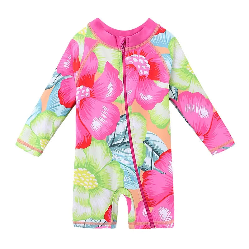 BAOHULU UPF50+ Long Sleeve Flower Baby Girl Swimwear One Piece Children Swimwear Toddler Infant Bathing Suit for Girls Boy Kids 9