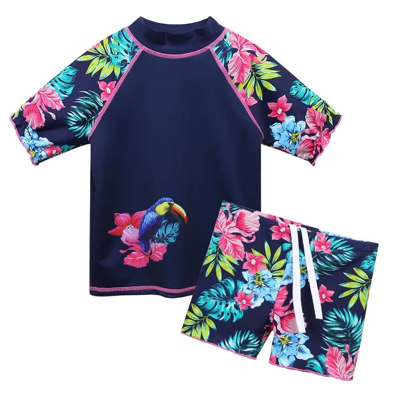 BAOHULU Summer Printed Butterfly Girls Swimsuit Children Swimwear UPF50+ Kids Beach Swimming Suits Bathing Suit Girl Cyan 10