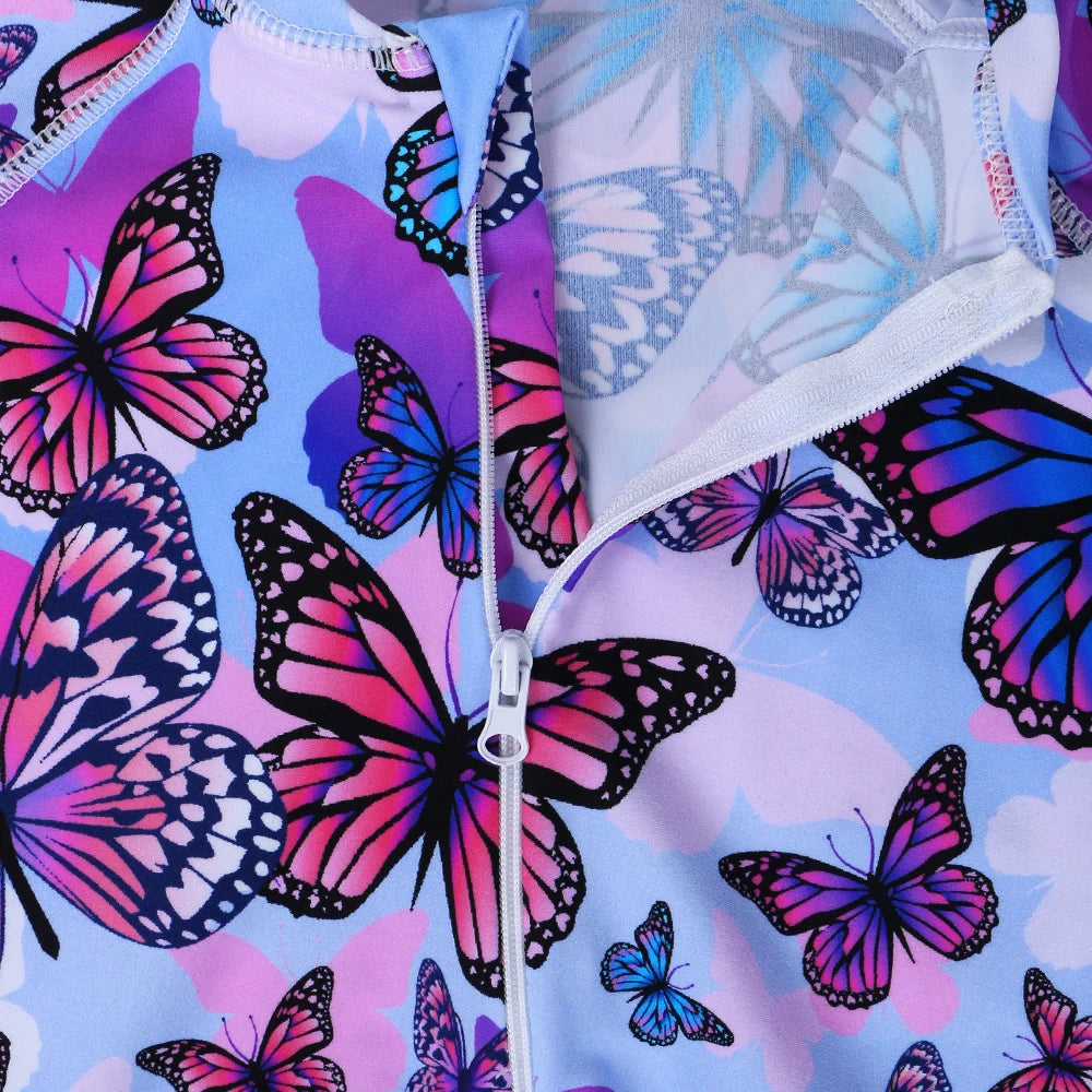 BAOHULU Purple Butterfly Cartoon Kids Swimwear UV50+ Long Sleeve Swimwear Girl Child Swimsuit Girls Swimwear Bathing Suits 3