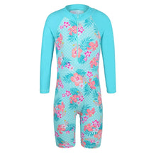 Load image into Gallery viewer, BAOHULU Cyan Floral Long Sleeve Girls Swimwear One Piece Children Swimming Suits UPF50+ Swimsuit Kids 4-11 Years Rash Guards 13